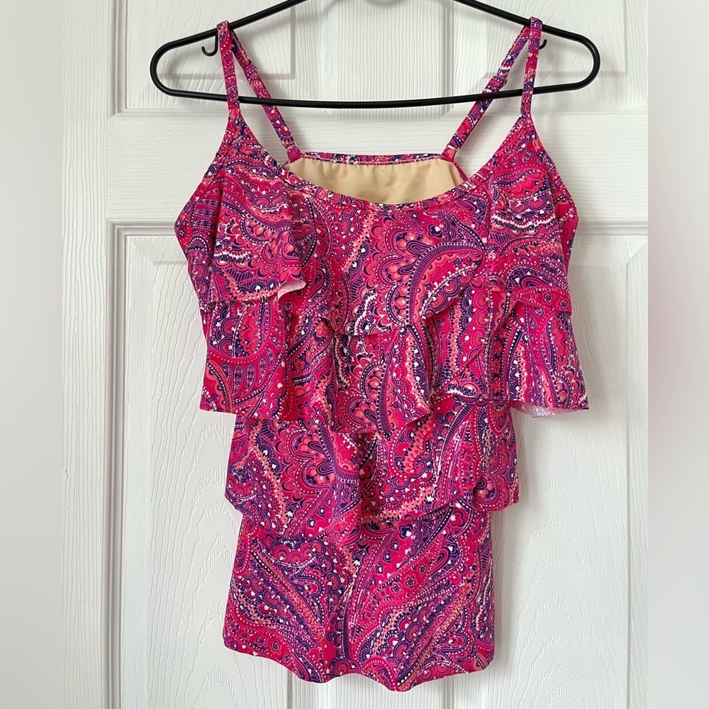 Miraclesuit DD Cup Tankini Top Pink Paisley Size 10 - Picture 2 of 7